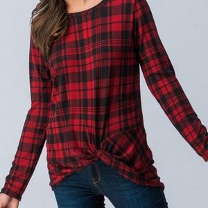 Plaid Twist Front Top